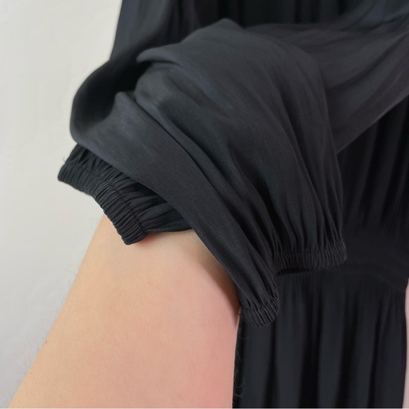 Ramy Brook Lauren Cold-Shoulder Drop-Waist Blouson Mini Dress Black Size Small - Picture 7 of 16